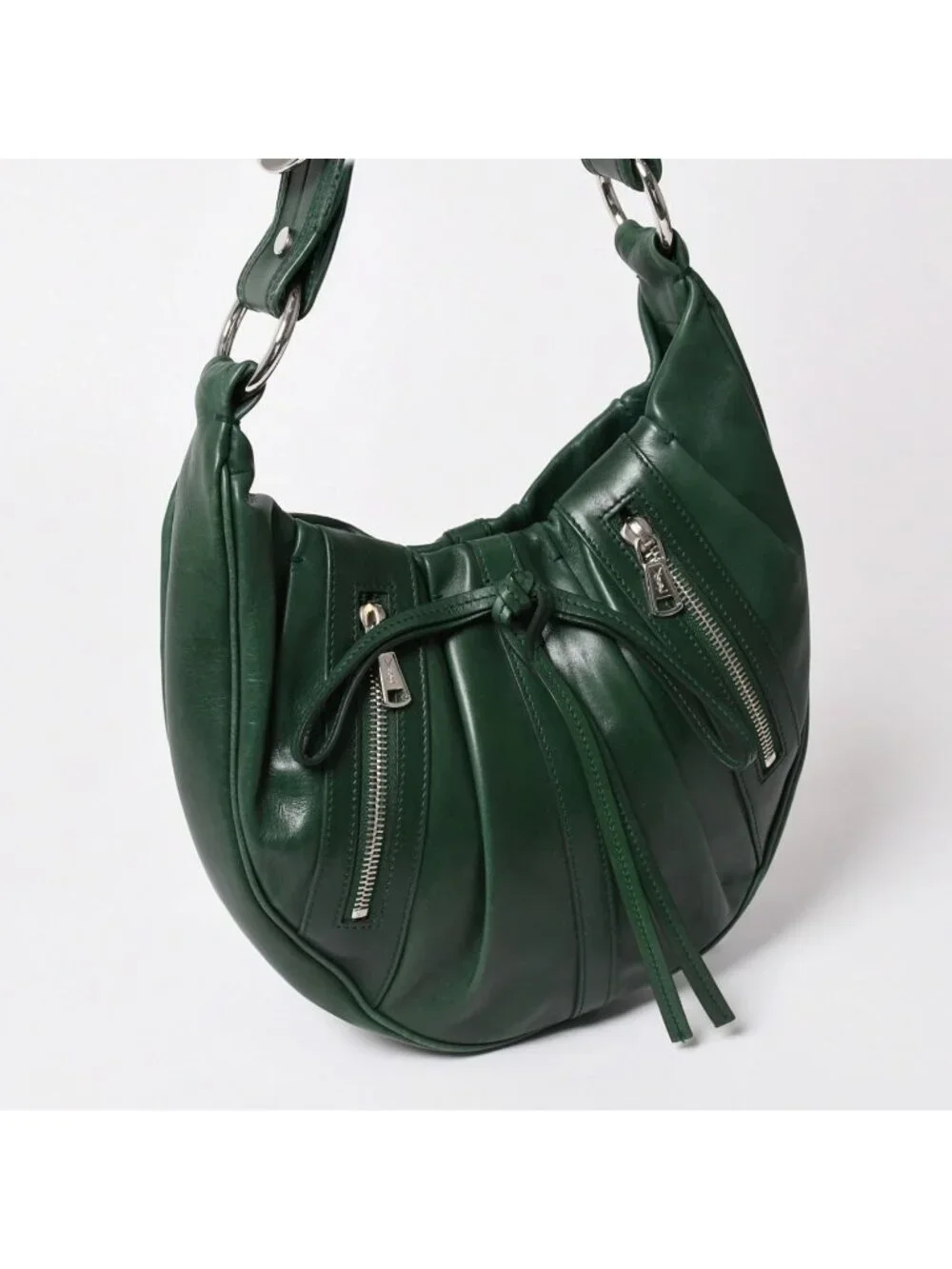 Saint Laurent Rive Gauche Leather Hobo Shoulder Bag Tom Ford Era Pleated Green